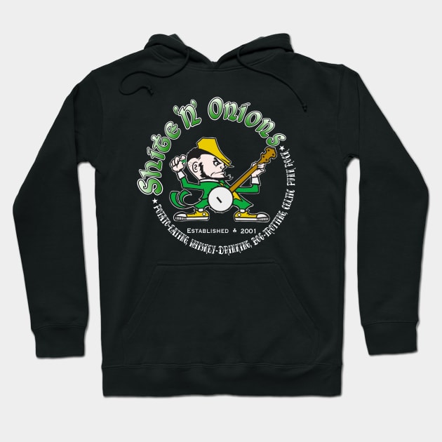 Shite 'n' Onions Folk Punk Banjo Leprechaun (White print) Hoodie by Tip-Tops